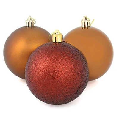 Image of Mr Crimbo Set Of 9 Medium Round Christmas Tree Baubles Shiny Mirrored Matt Glittery, Coffee 8cm