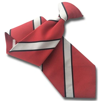 Image of Men&#039;s Red with White &amp; Black Stripe Striped Clip On Tie