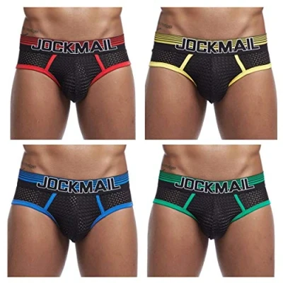 Image of JOCKMAIL 4PCS/Pack Sexy Men Briefs Mens Underwear Pack Male Lace Underwearpants (L, Red+Yellow+Blue+Green)