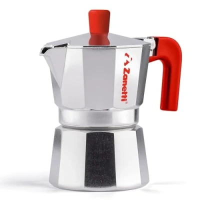 Image of Zanetti, Mama Red Edition Aluminium Espresso Maker, Machine for 3 Cups, Maker with Drip Protection, Silicone Seal, Ergonomic Handle,