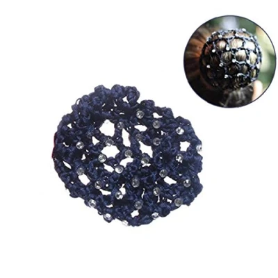 Image of Cotton Hair Bun Cover Crochet Snoods Hairnet for Ballet Dance Skating Girls (Navy Blue)