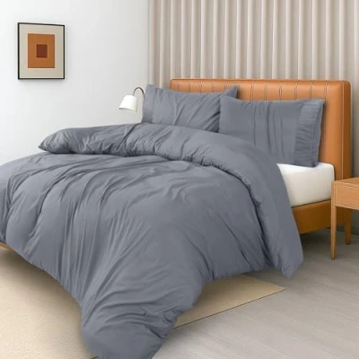 Image of Utopia Bedding Double Duvet Cover Set with Ruched Hem Pillow Cases Soft Microfiber Polyester Decorative (Grey)