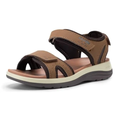 Image of FitVille Womens Wide Fit Sandals Lightweight Casual Fashion Orthopedic Sandal with Arch Support for Flat Feet Plantar Fasciitis, Brown, 8.5 UK