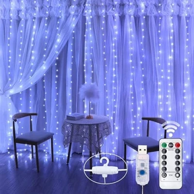 Image of SLTX 300 led Window Curtain String Light Lights Plug in for Bedroom Decor Indoor Outdoor (White)
