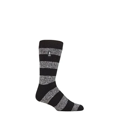 Image of Mens 1 Pair SOCKSHOP Heat Holders 1.6 TOG Lite Striped, Patterned &amp; Argyle Socks Izmir Chunky Stripe Black / Grey 6 11