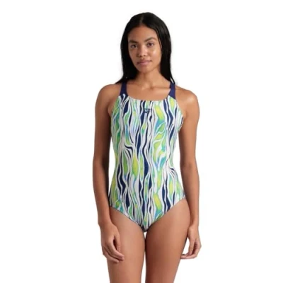 Image of Arena Womens Zebra Stripes Swimsuit Swim Pro Back One Piece, Multi Navy, 42 EU