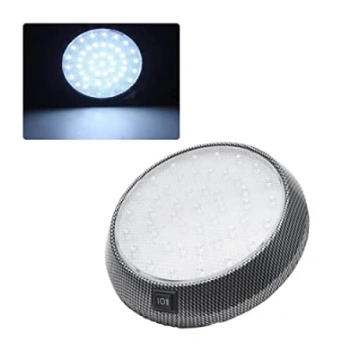Image of 1Pcs 12V 46 LED Car Round Ceiling Dome Roof Light Interior Lamp On Off Switch for Camper Van Caravan Motorhome Boat RV Accessories(Carbon pattern)
