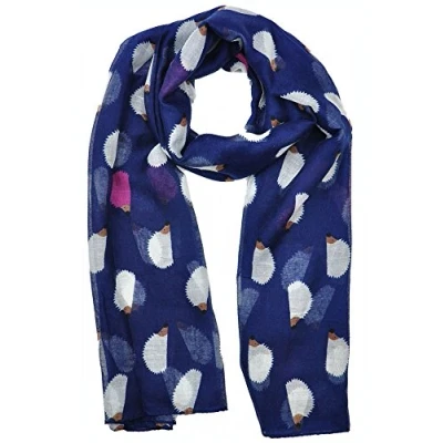 Image of World of Shawls Hedgehog Print Ladies Fashion Wrap Maxi Scarf Sarong Large Size (Navy Blue)