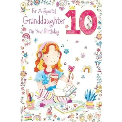 Image of Paper Rose Special Granddaughter 10th Birthday Card Age 10 Girl Writing in Diary with Foil Details Eco Friendly and Recyclable