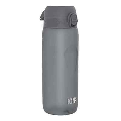 Image of ION8 Sports Water Bottle, 750 ml/24 oz, Leak Proof, Easy to Open, Secure Lock, Dishwasher Safe, BPA Free, Flip Cover, Carry Handle, Soft Touch Contoured Grip, Clean, Odour Grey