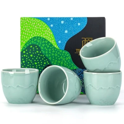 Image of TEANAGOO Japanese Tea Cup,6.3Oz/180ml,Celedon Blue,H26,4 Pcs/Box,Japansese Cups,Chinese Cups,Occupied Japan Cups,Asian Cups no Handles,Tea Cup Ceramic for Japanese…