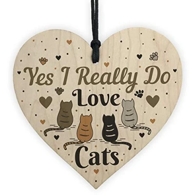 Image of RED OCEAN Funny Cat Sign For Home Wooden Heart Friendship Gift Pet Lover Plaque Keepsake