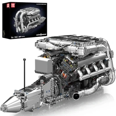 Image of Mould King 10168 Technik V8 Twin Turbo Engine Building Blocks Kit, MOC Scale Block Model Set with Battery and Motor, STEM Toys for Children Adult Collectible (2899+ PCS)