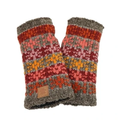 Image of Pachamama Women Wool Hand Warmers Fleece Lined Handknitted Stars Grey Multicoloured One Size Handmade Extra Warm Fair Trade