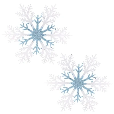 Image of Toyland® Pack Of 2 30cm Giant Glitter Decorated Snowflake Decorations Luxury Christmas Tree Baubles (Blue)