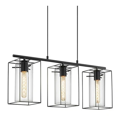 Image of Eglo Loncino Pendant lamp, 3 Flame Vintage Hanging lamp Made of Steel, Colour: Black, Glass: Tinted Glass, Socket: E27, L: 74.5 cm/29.3 inches