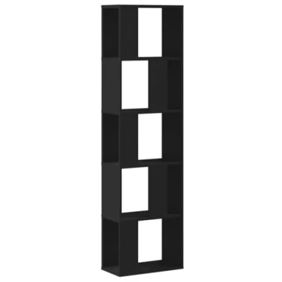 Image of vidaXL 5 Tier Bookcase Black Engineered Wood Bookshelf for Living Room or Office 45x23.5x162.5 cm