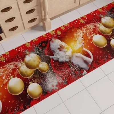 Image of PETTI Artigiani Italiani Christmas Kitchen Rug Runner Non Slip and Washable 52x240 cm Design Santa Claus 100% Made in Italy