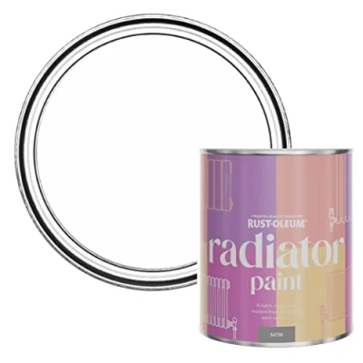 Image of Rust Oleum White Heat Resistant Radiator Paint in Satin Finish Cotton (White) 750ml