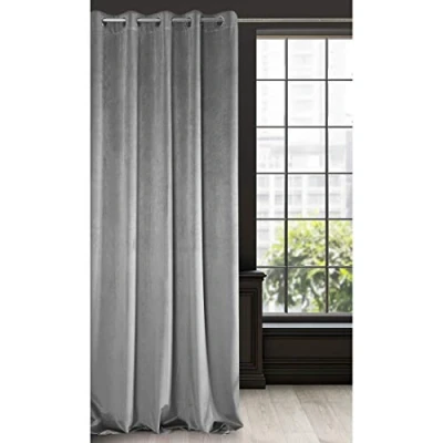 Image of Eurofirany Soft Plain Opaque Velvet Curtain with Eyelets 1 Unit, Thick Fluffy Panel Drape Classic Glamour Elegant Living Room Bedroom, W55&#039;&#039; x L98.4&#039;&#039;, 140x250 cm, Steel Grey