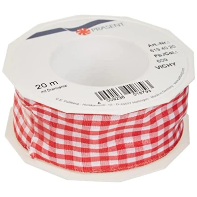 Image of Präsent Vichy Wired Ribbon Red White 40 mm width, 20 m length