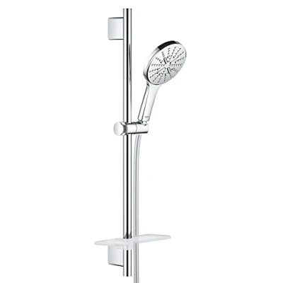 Image of GROHE Rainshower 130 Smartactive Shower Rail Set Water Saving 3 Spray 130mm Hand with 600mm Rail, 1750mm Silverflex Hose Chrome Finish Made in Germany 26575000
