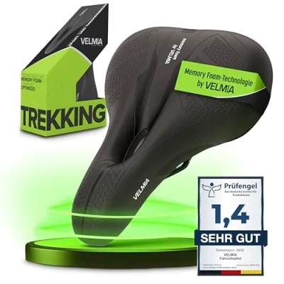 Image of VELMIA Bike Seat with Ergonomic 3 Zone Concept &amp; Memory Foam, Comfortable Saddle for Men Women, Cushion Trekking Bike, Mountain and City Bikes.