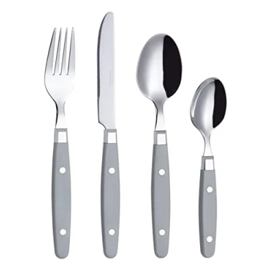 Image of EXZACT Cutlery Set 24pcs Stainless Steel with Rivet Craft Handles/Retro Style Flatware 6 x Dinner Forks, DinnerKnives, Table Spoons, Tea Spoons Serves (Grey)