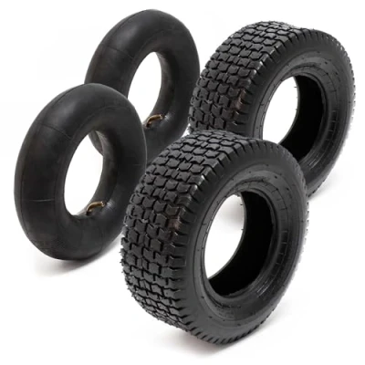 Image of WilTec Lawn Mower Tyre Set 2 Tyres with Inner Tubes Angled Valves 16x6.50 8 4PR