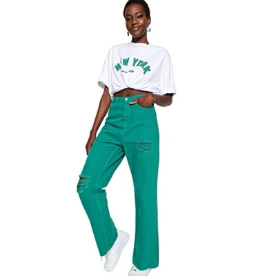Image of Trendyol Women High Waist Wide Leg 90&#039;s Jeans Green