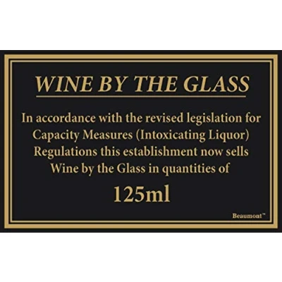 Image of drinkstuff 125ml Weights &amp; Measures Act Sign Pub Law Sign, Licencing Wine By The Glass