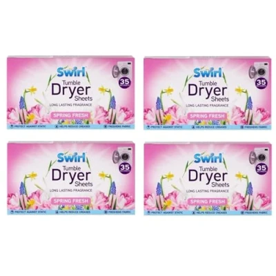 Image of 4 Pack Spring Fresh Tumble Dryer Laundry Sheets 140 For Clothes and Linen