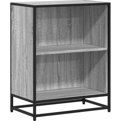 Image of vidaXL Book Cabinet/Shelf Grey Sonoma Engineered Wood/Metal Frame Office/Home Storage 60x35x76 cm, 80kg Capacity, 2 Shelves