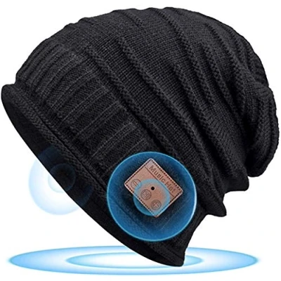 Image of Gifts for Men Bluetooth Beanie Hat Secret Santa Christmas Stocking Fillers Teenagers Boys Adults,Music with Headphones Cool Stuff Tech Gadgets Presents Him,Black,One Size