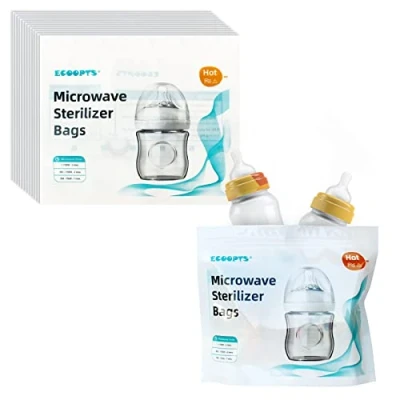 Image of ECOOPTS 12 Count Microwave Steam Sterilizer Bags Reusable Micro for Baby Bottles and Breast Pump Parts