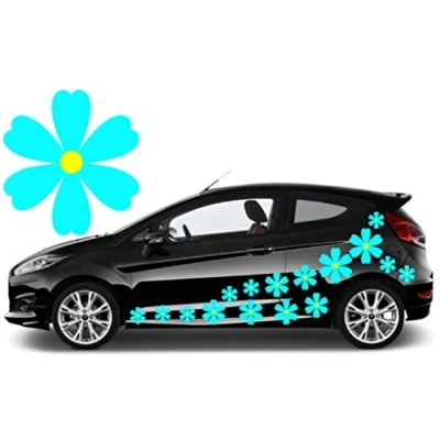Image of TEEZ 32 Sky Blue &amp; Yellow Hex Flower Car Decals,Car Stickers Graphics, Daisy Decals
