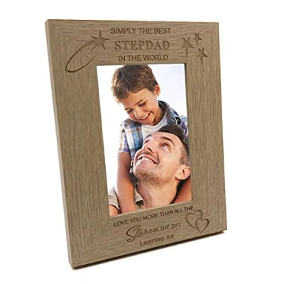 Image of ukgiftstoreonline Personalised Best Stepdad Wooden Photo Frame Gift (4 x 6 Inch)