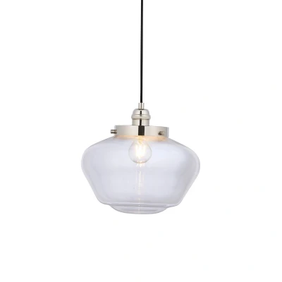 Image of Camberley Dome Pendant Ceiling Light Bright Nickel Plate, Clear Glass, 1x E27