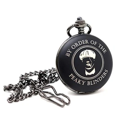 Image of Regalo Personalised Engraved Matte Black Pocket Watch in Gift Box Peaky Blinders Design (Design Only)