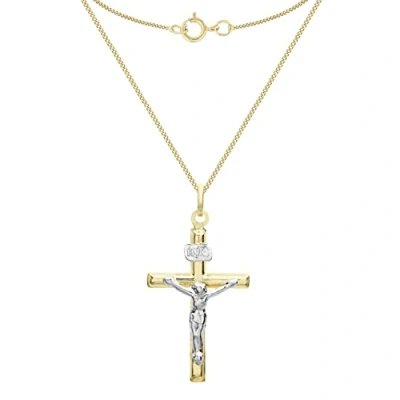 Image of Carissima Gold Women&#039;s 9 ct 2 Colour Crucifix Pendant on Curb Chain Necklace of Length 41 cm/16 inch