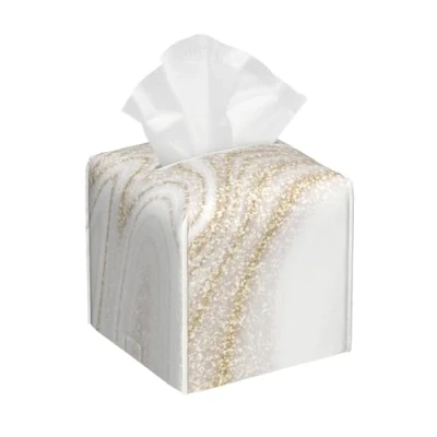 Image of White Marble Gold Glitter, Tissue Box Cover Holder Dispenser