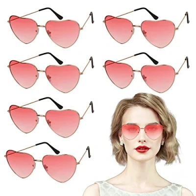 Image of YOLOUP 6 Pack Hippie Specs Glasses Heart Shaped Sunglasses 60s 70s Festival Accessories for Women Hippy Fancy Dress Accessory