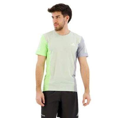 Image of adidas Men&#039;s Own The Run Colorblock Tee, Linen Green/Green Spark/Halo Silver, M