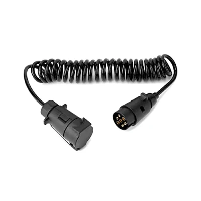Image of QWORK® 3M 7 Pin Trailer Light Board Extension Lead Coiled Cable with Male to Female Towing Adapter Plug Socket for Car Caravan Truck