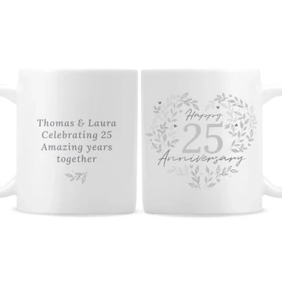 Image of CalEli Gifts Personalised Silver Wedding Anniversary Mug. 25th