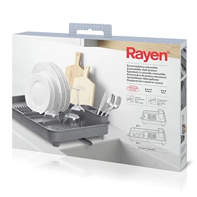Image of Rayen Extendable Dish Drainer, Polypropylene, Grey, 36 x 51 9.5 cm