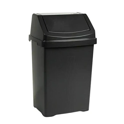 Image of Optimal Products Plastic Swing Bin 50 15 25 8 Litre Home/Office/Kitchen Rubbish Waste Dustbin Trash Lid (Midnight Black, 50l Litre)