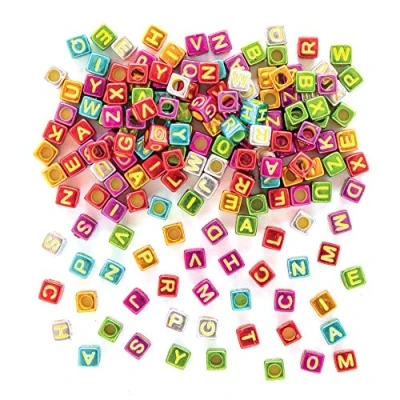 Image of Baker Ross AX319 Metallic Alphabet Cube Beads Pack of 450, Pony Bead Kids Arts and Crafts Jewellery Making