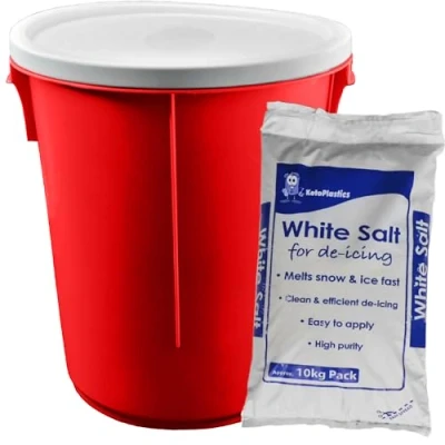 Image of KetoPlastics 25L RED GRIT BIN with 10KG White Rock Salt ICE Snow