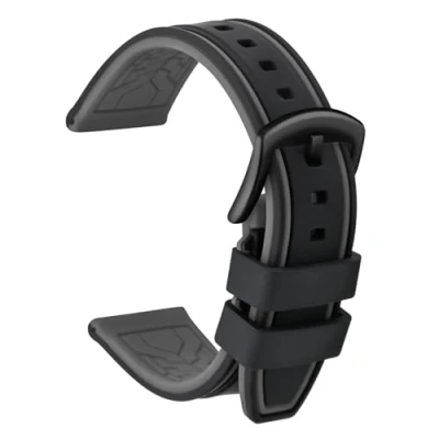 Image of ULLCHRO Silicone Watch Strap Replacement Rubber Band Waterproof Bicolor Men Women 20, 22, 24, 26mm Bracelet with Brushed Stainless Steel Buckle Silver (26mm, Black &amp; Grey)